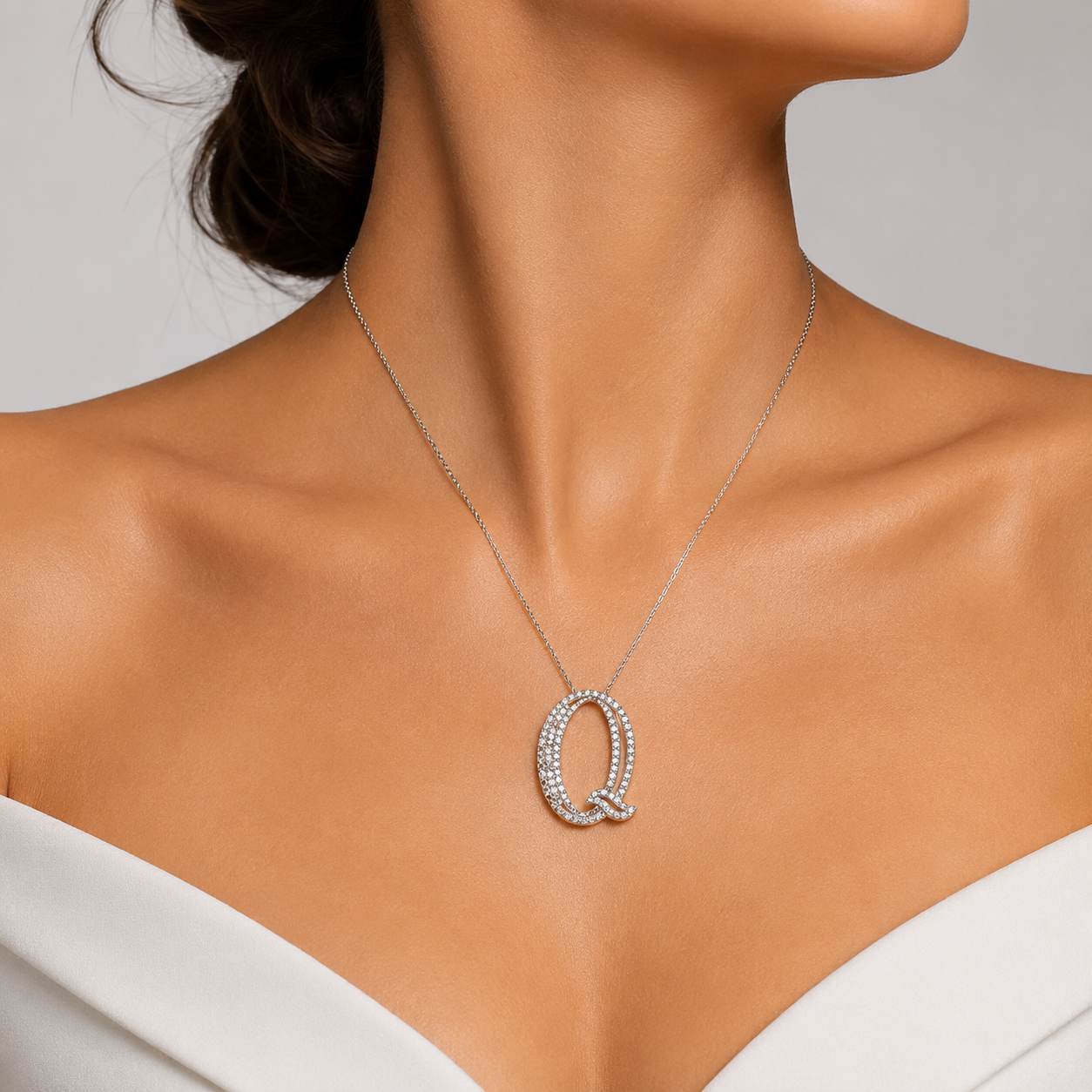 Personalized Royal Q Initial 0.45 Carat Natural Diamond Necklace