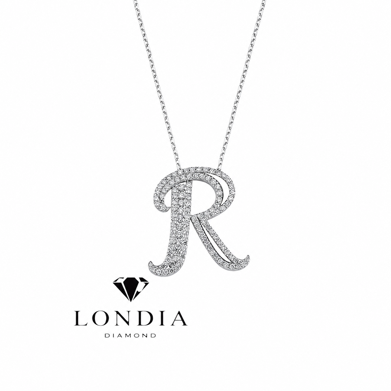 Personalized Royal R Initial 0.70 Carat Natural Diamond Necklace
