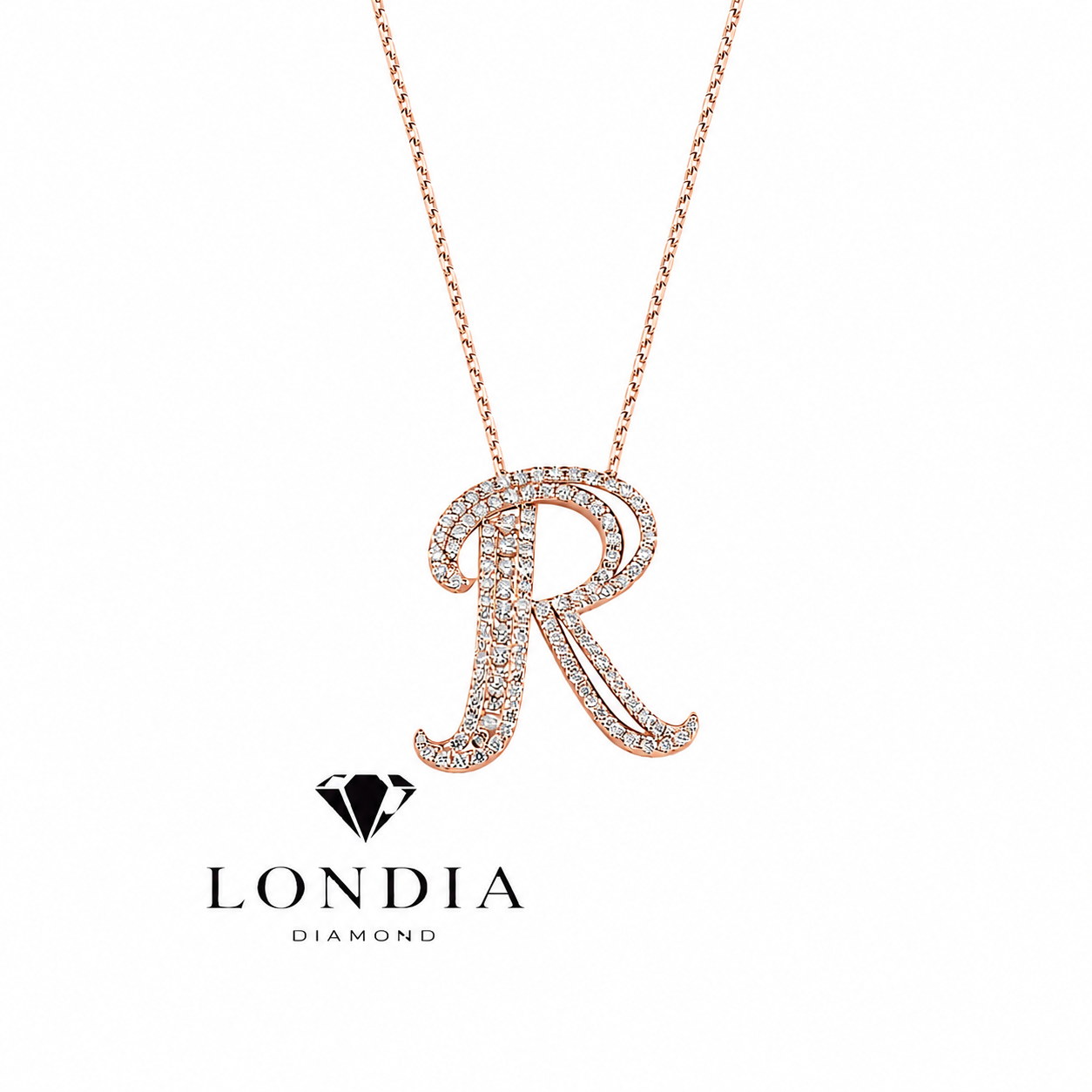 Personalized Royal R Initial 0.70 Carat Natural Diamond Necklace