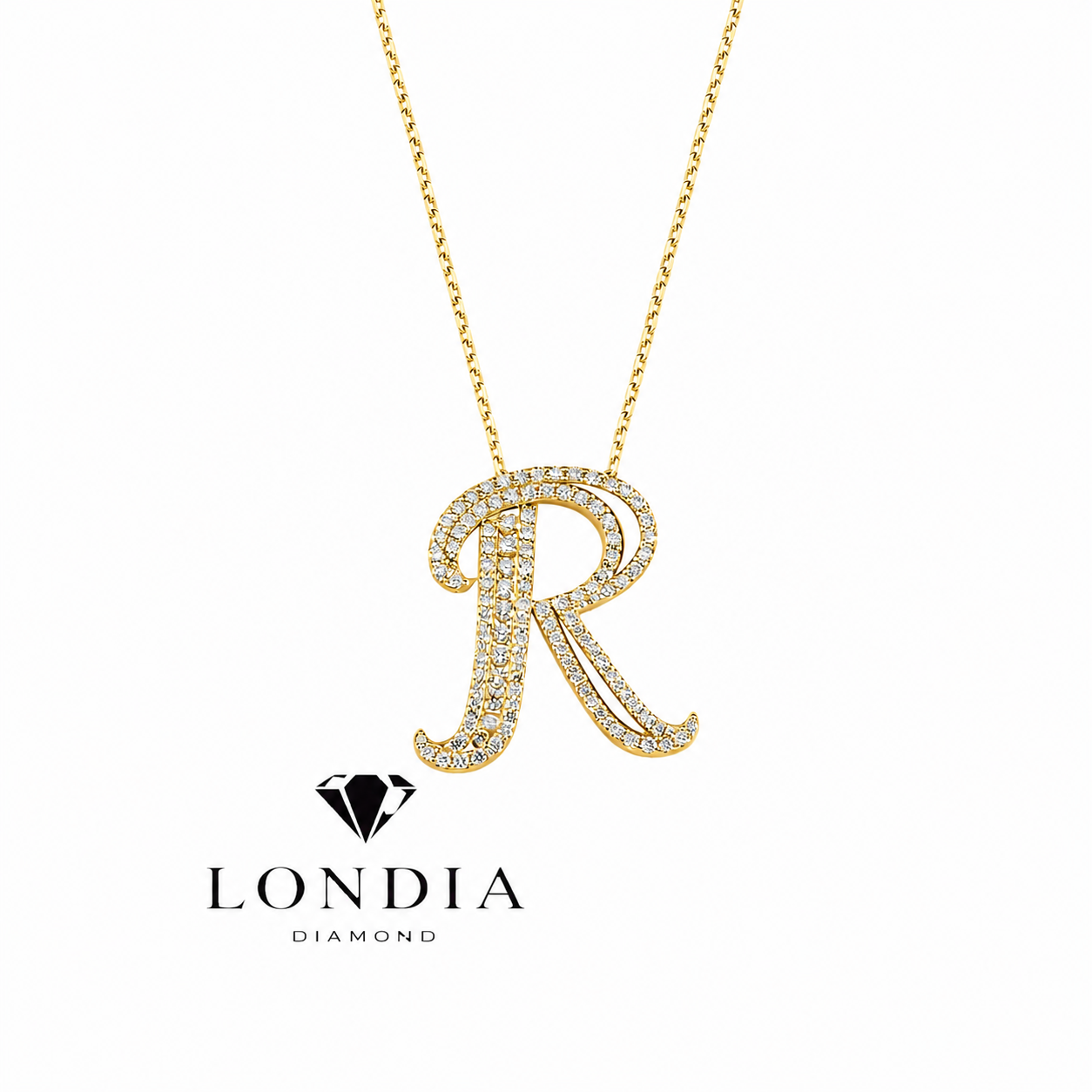 Personalized Royal R Initial 0.70 Carat Natural Diamond Necklace