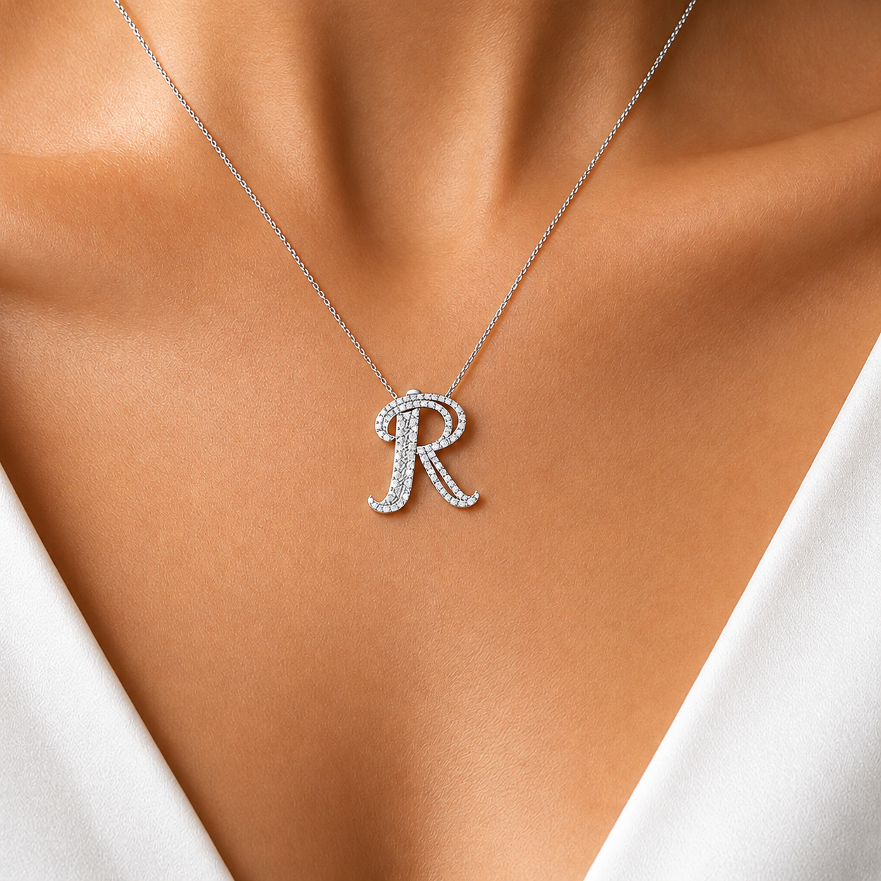 Personalized Royal R Initial 0.70 Carat Natural Diamond Necklace
