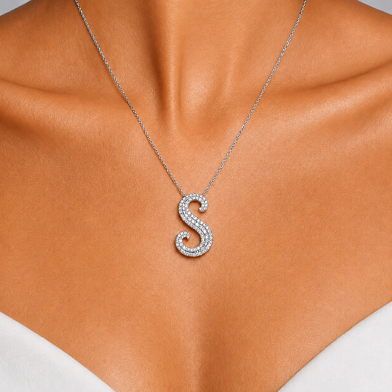 Personalized Royal S Initial 0.60 Carat Natural Diamond Necklace