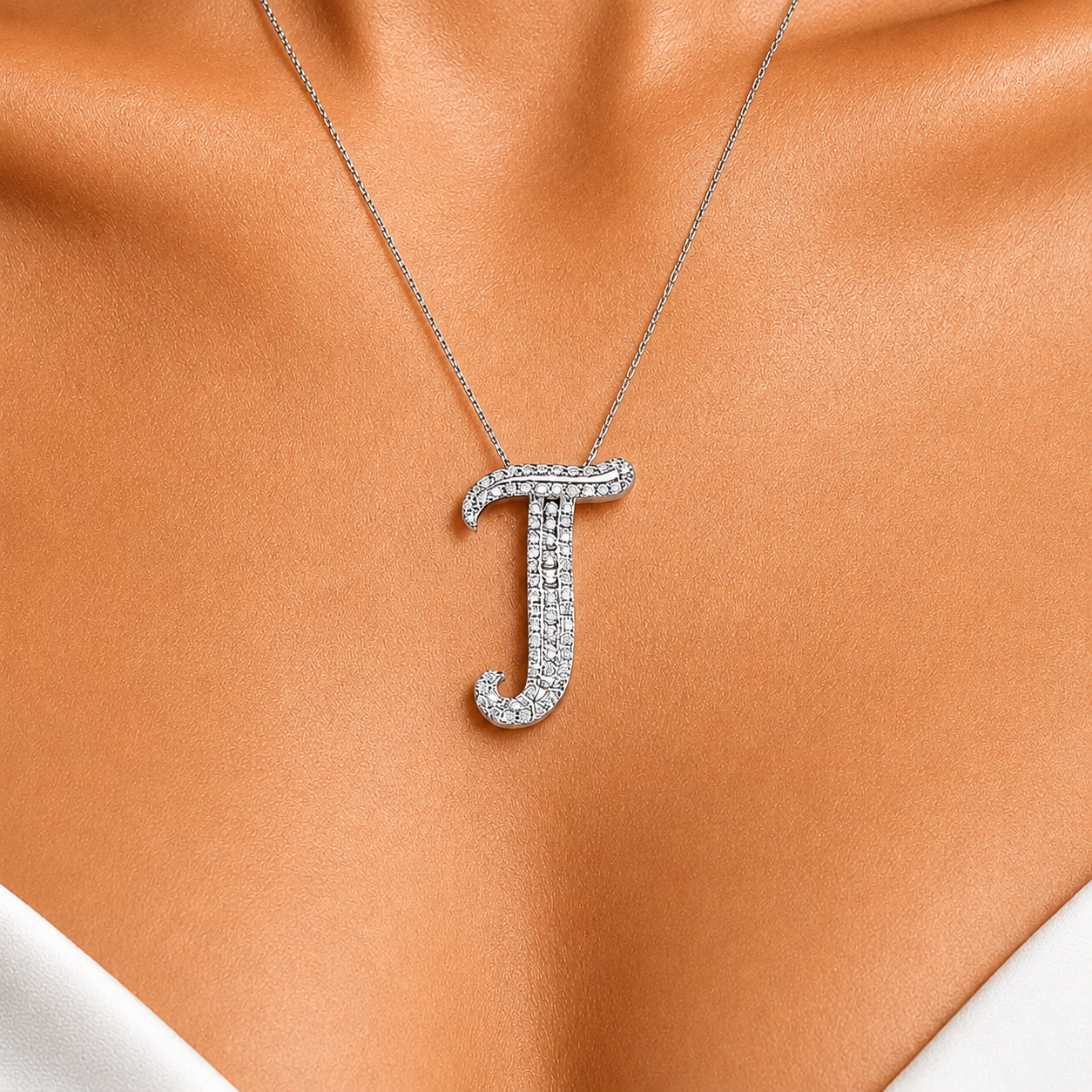 Personalized Royal T Initial 0.35 Carat Natural Diamond Necklace