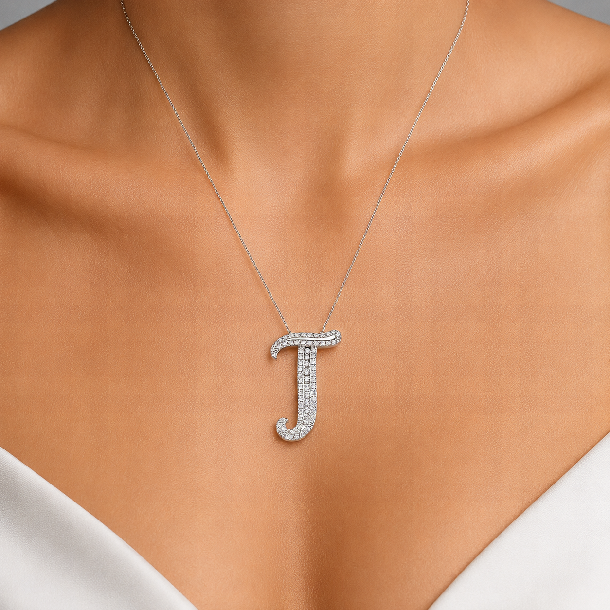 Personalized Royal T Initial 0.35 Carat Natural Diamond Necklace