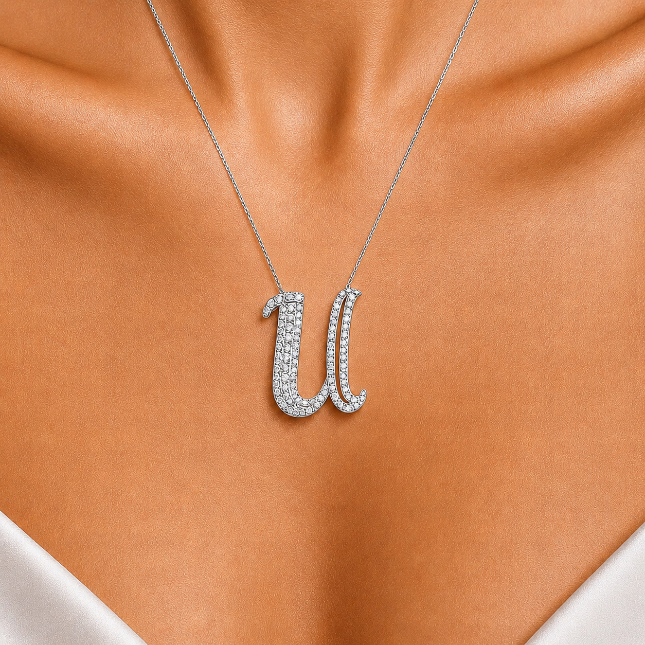 Personalized Royal U Initial 0.50 Carat Natural Diamond Necklace