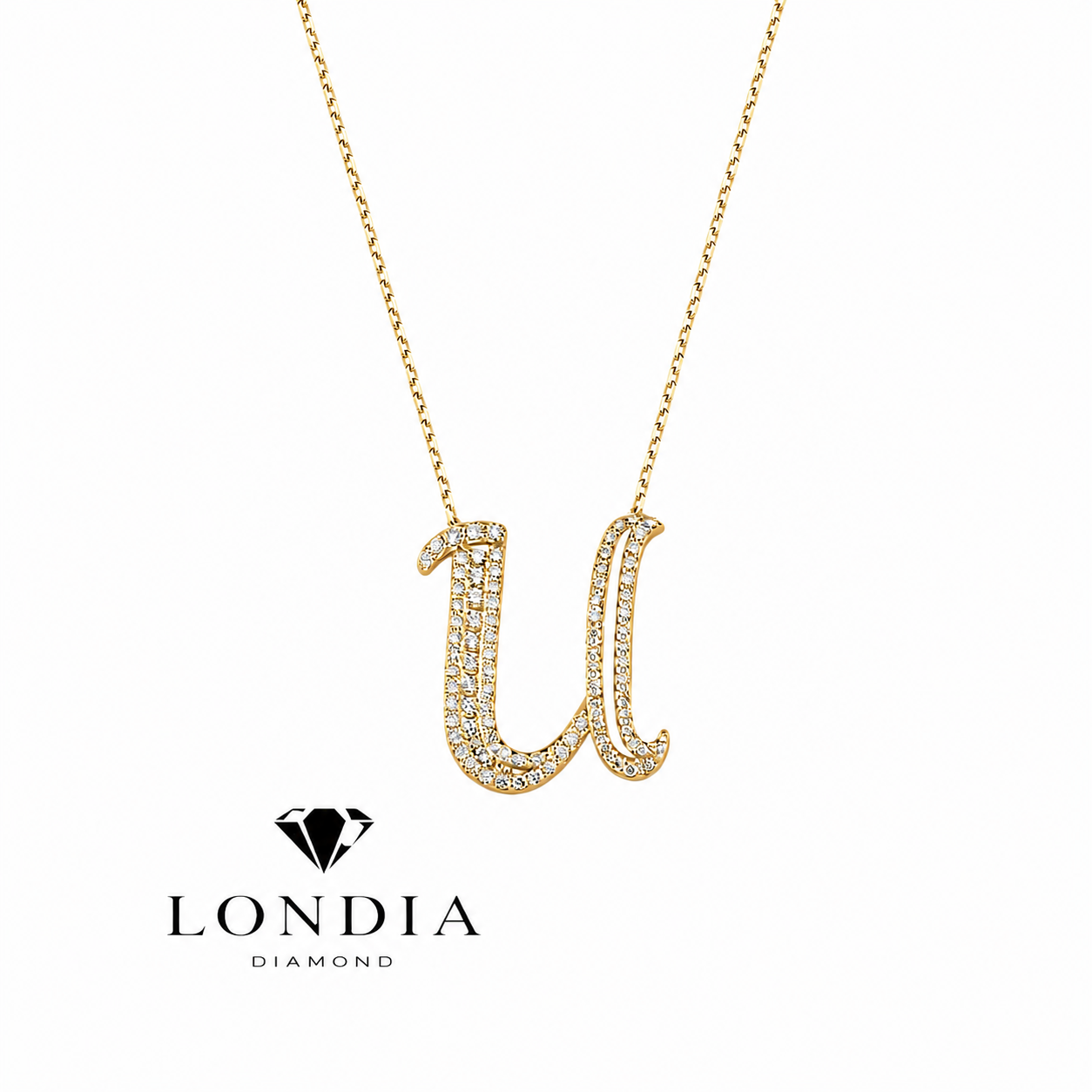 Personalized Royal U Initial 0.50 Carat Natural Diamond Necklace