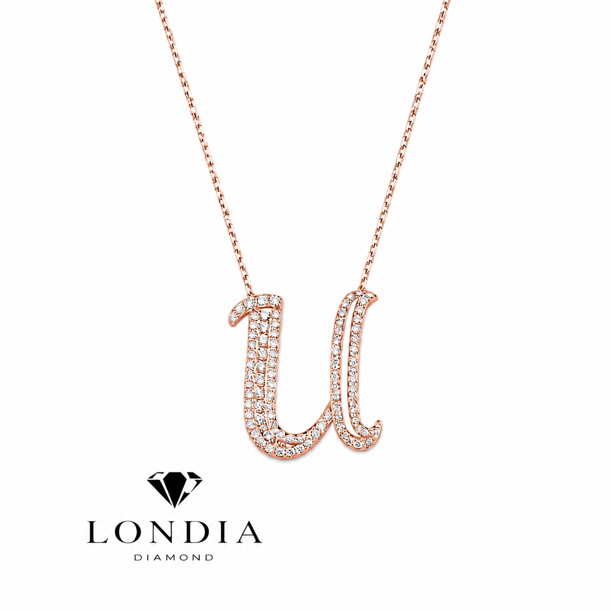 Personalized Royal U Initial 0.50 Carat Natural Diamond Necklace