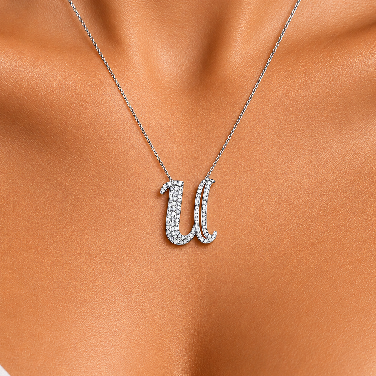 Personalized Royal U Initial 0.50 Carat Natural Diamond Necklace