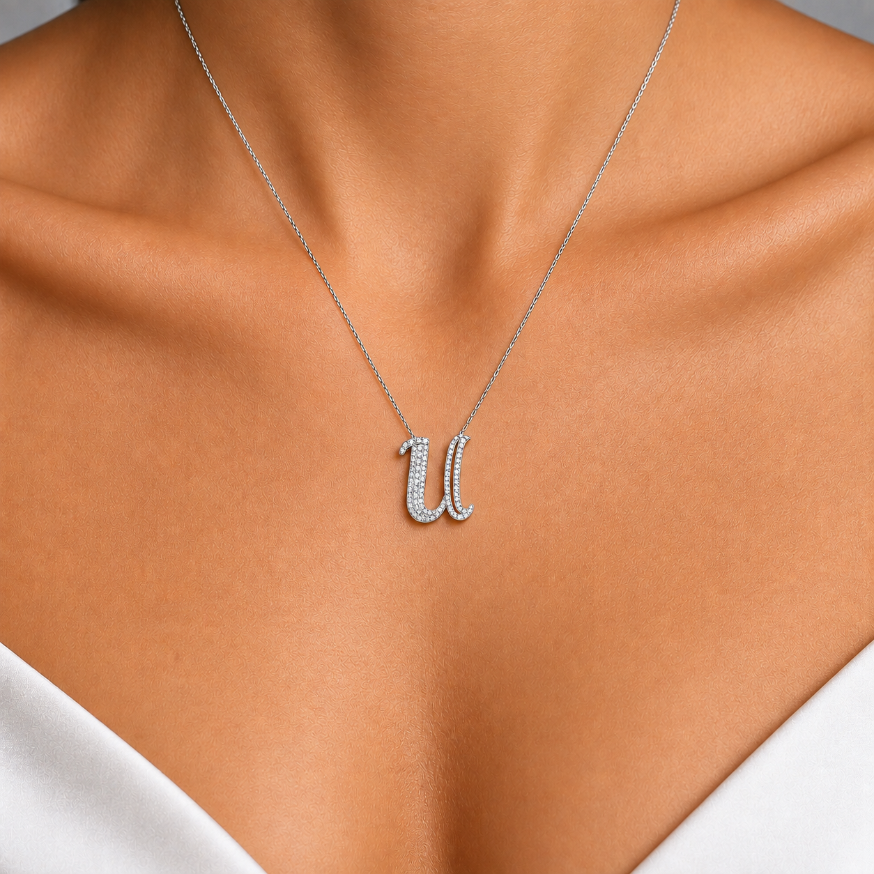 Personalized Royal U Initial 0.50 Carat Natural Diamond Necklace