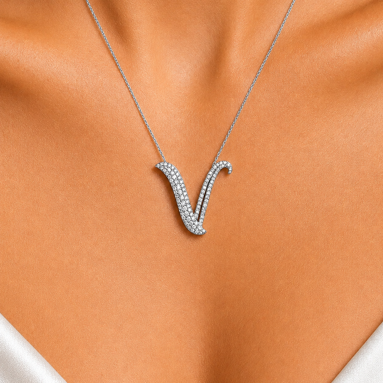 Personalized Royal V Initial 0.55 Carat Natural Diamond Necklace