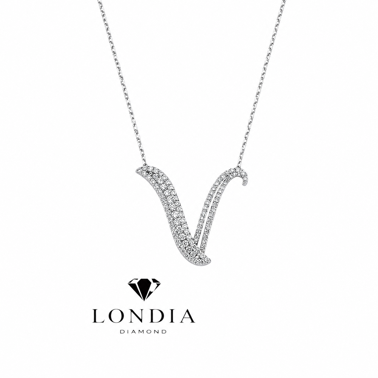 Personalized Royal V Initial 0.55 Carat Natural Diamond Necklace