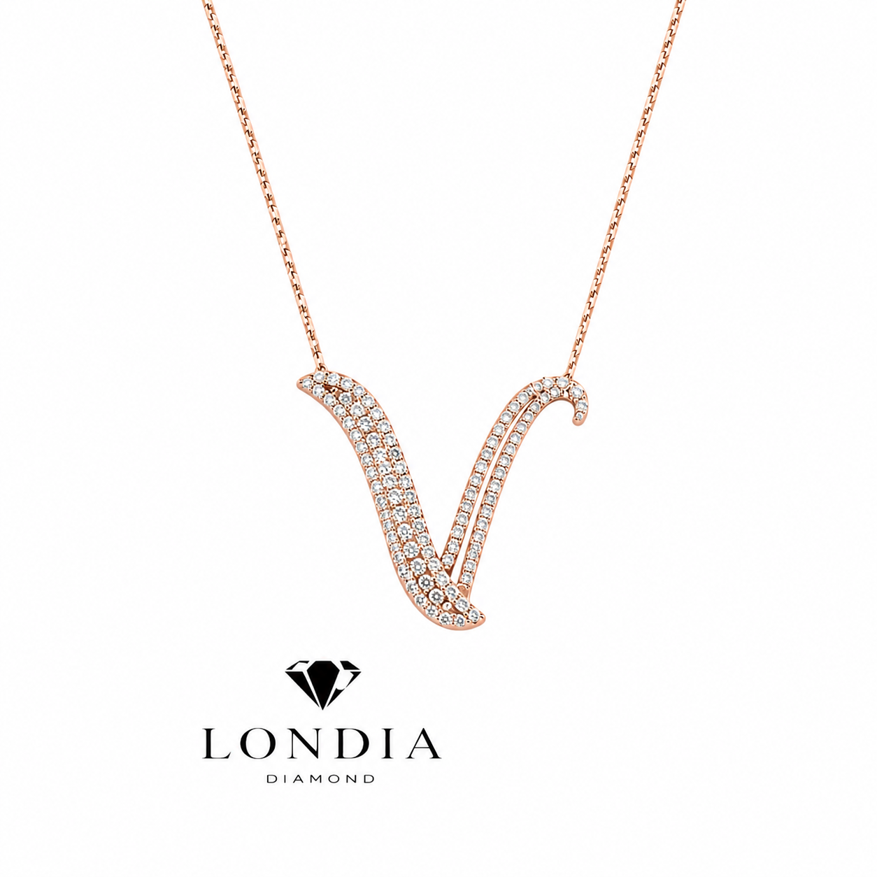 Personalized Royal V Initial 0.55 Carat Natural Diamond Necklace