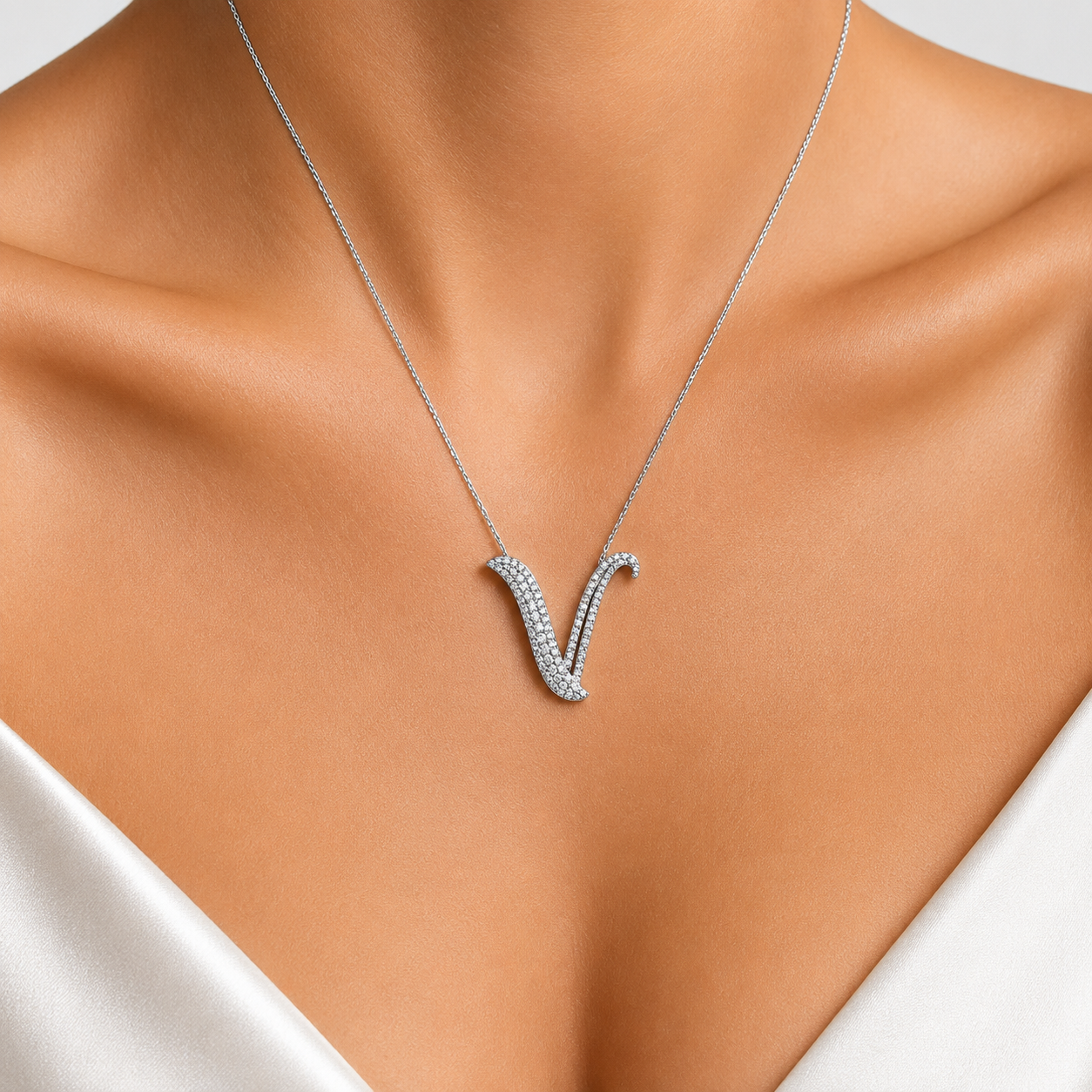 Personalized Royal V Initial 0.55 Carat Natural Diamond Necklace
