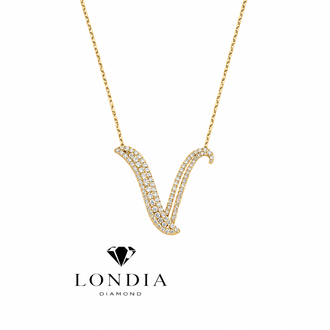 Personalized Royal V Initial 0.55 Carat Natural Diamond Necklace