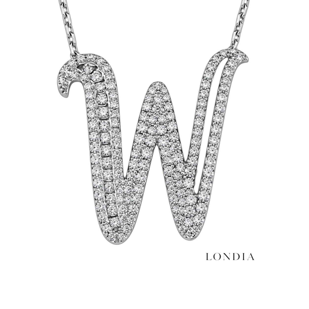 Personalized Royal W Initial 0.80 Carat Natural Diamond Necklace
