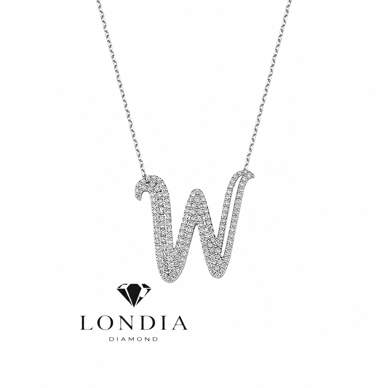 Personalized Royal W Initial 0.80 Carat Natural Diamond Necklace