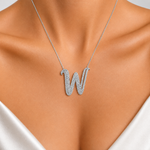 Personalized Royal W Initial 0.80 Carat Natural Diamond Necklace