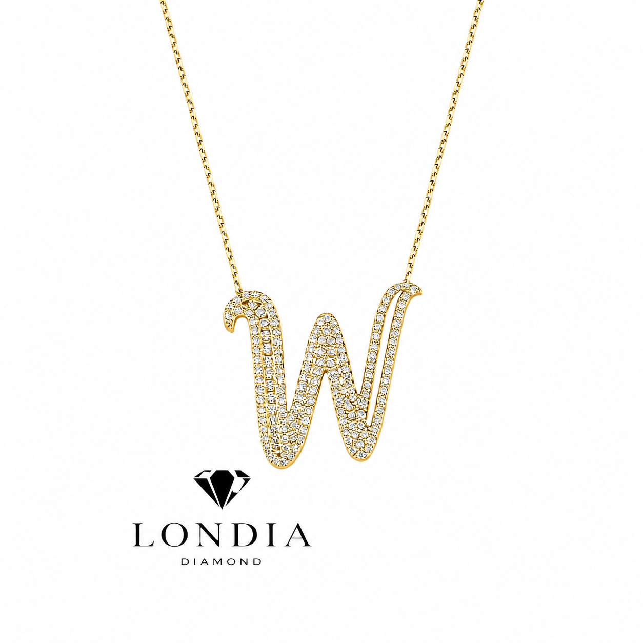 Personalized Royal W Initial 0.80 Carat Natural Diamond Necklace