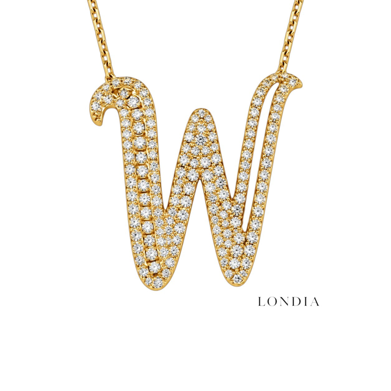 Personalized Royal W Initial 0.80 Carat Natural Diamond Necklace