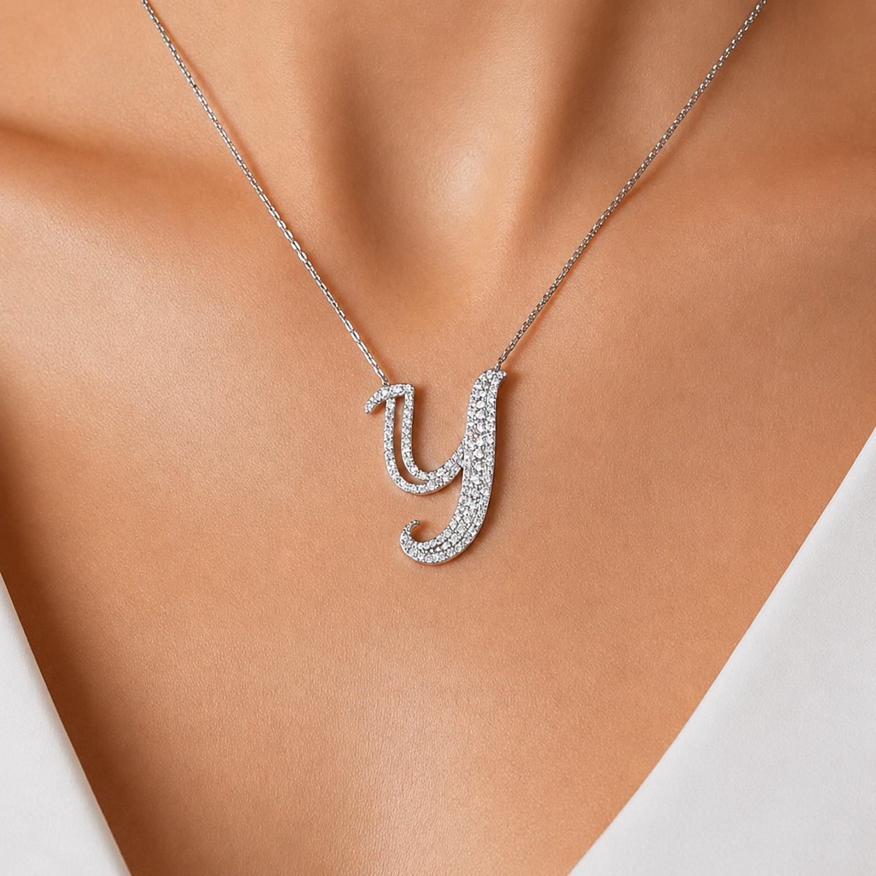 Personalized Royal Y Initial 0.50 Carat Natural Diamond Necklace