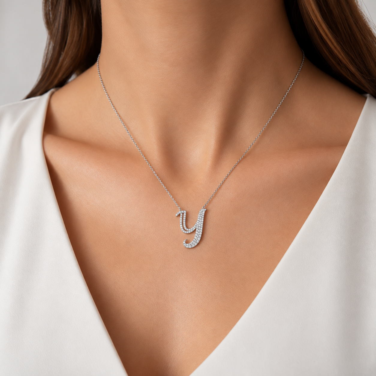 Personalized Royal Y Initial 0.50 Carat Natural Diamond Necklace