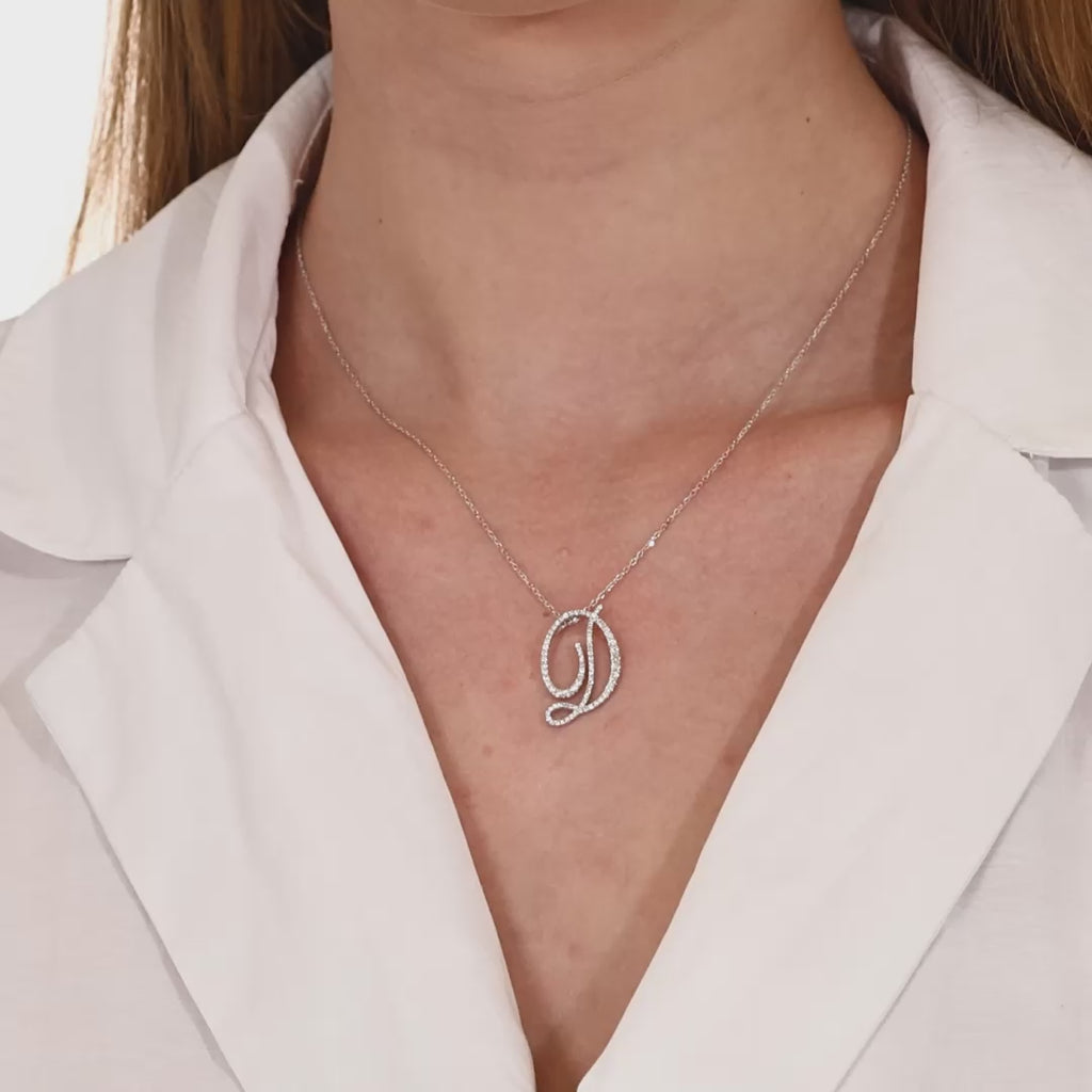 0.35 ct. Diamond D Initial Design Necklace 14k Fine Gold