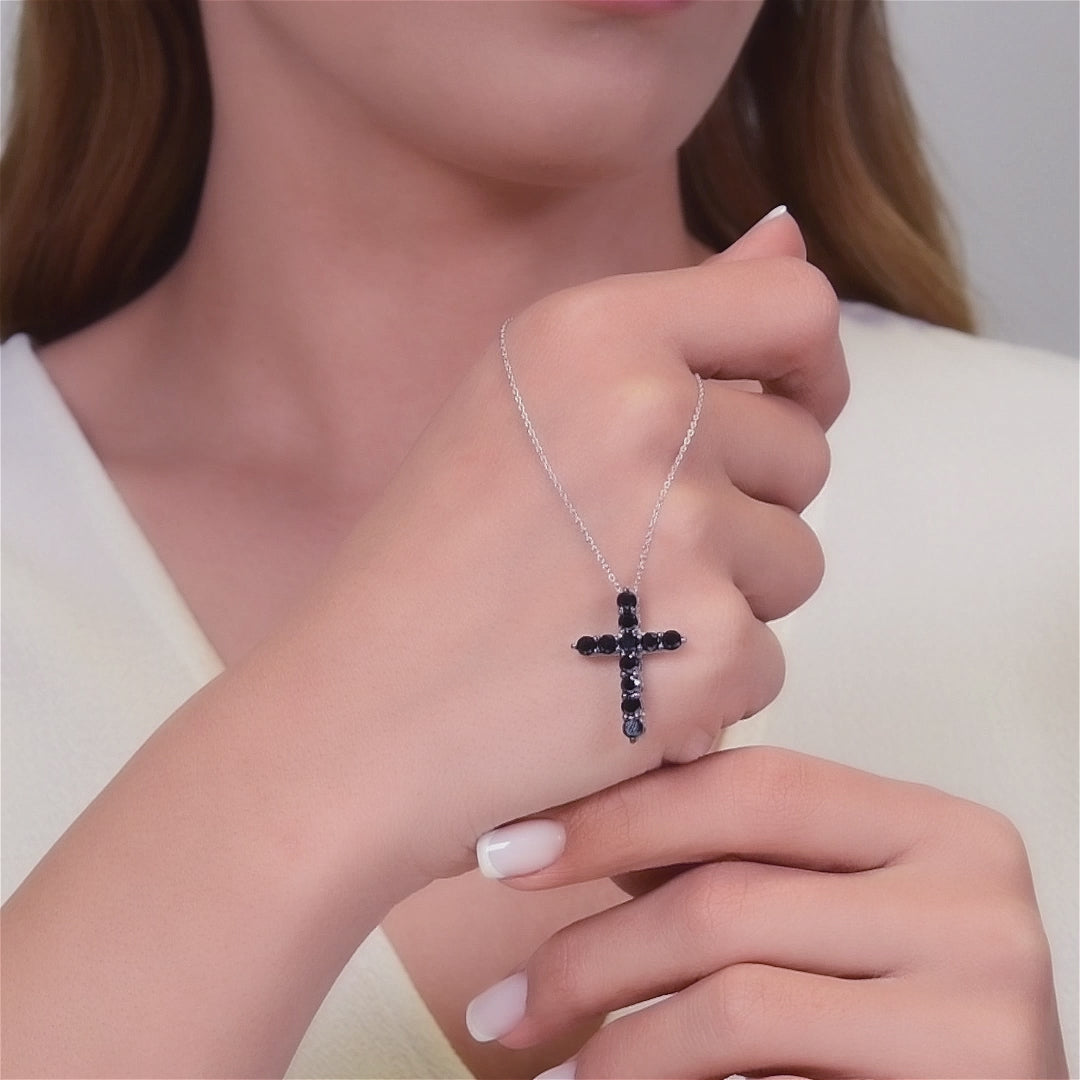 1.80 ct. Black Diamond Chalice Design Cross Necklace 14K Fine Gold