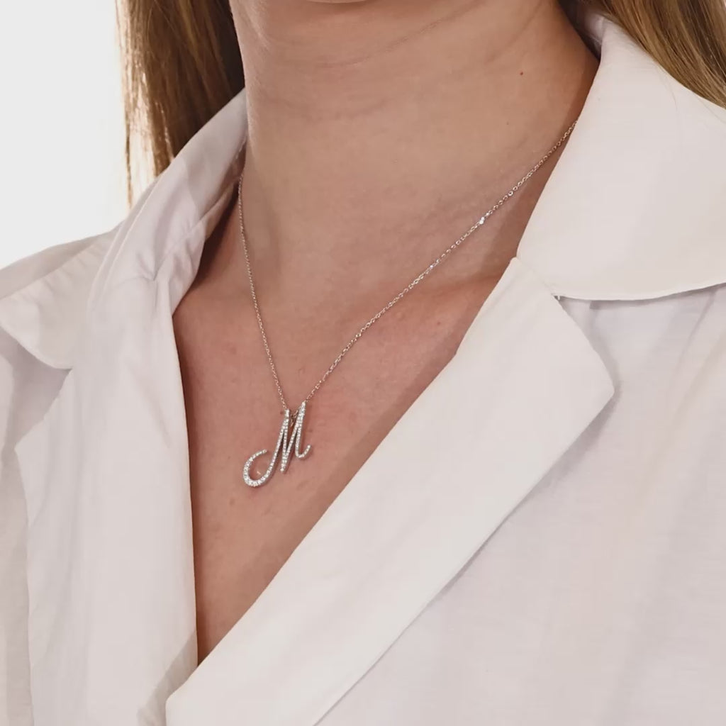 0.35 ct. Diamond M Initial Design Necklace 14k Fine Gold