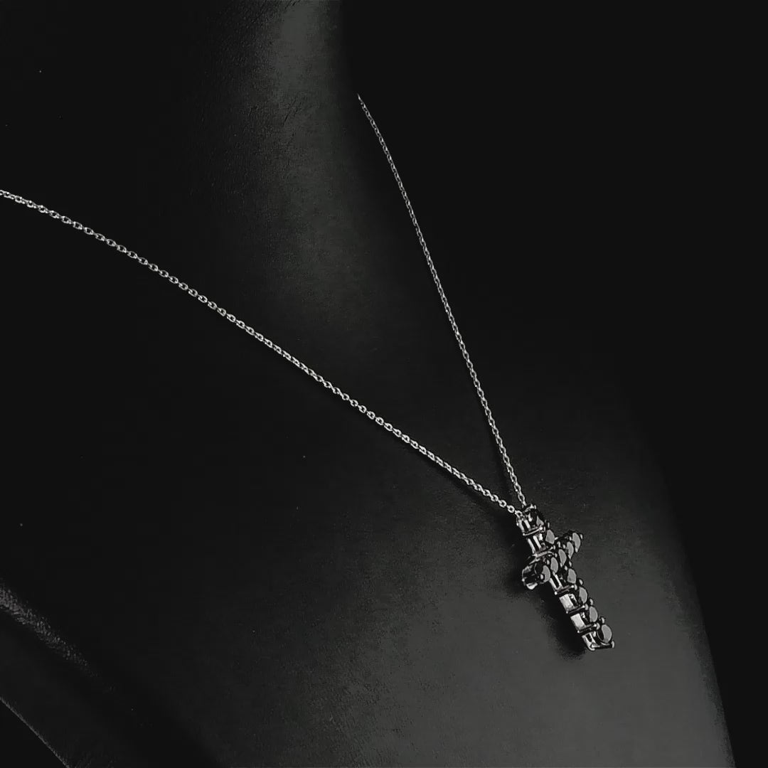 1.80 ct. Black Diamond Chalice Design Cross Necklace 14K Fine Gold