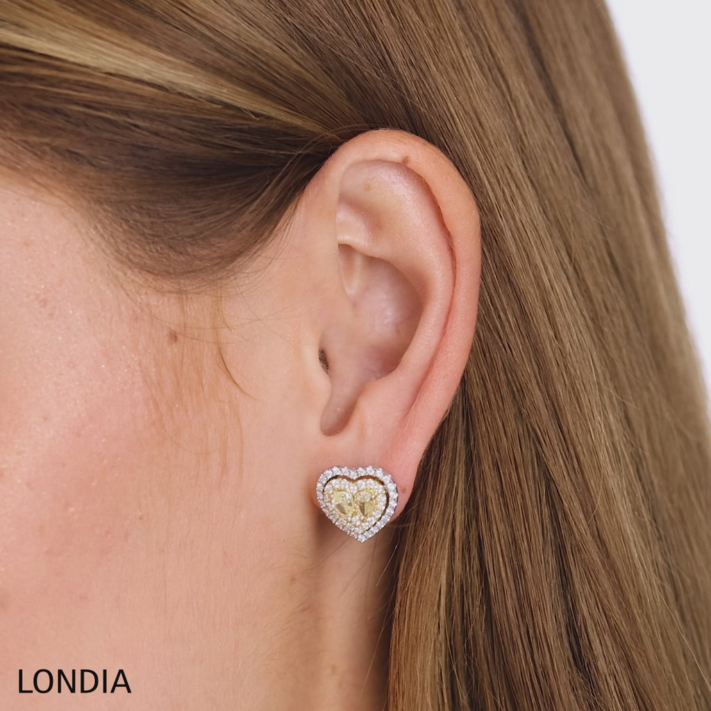 2.00 Ct. Diamond Heart Design Fancy Yellow Earring 18K Fine Gold