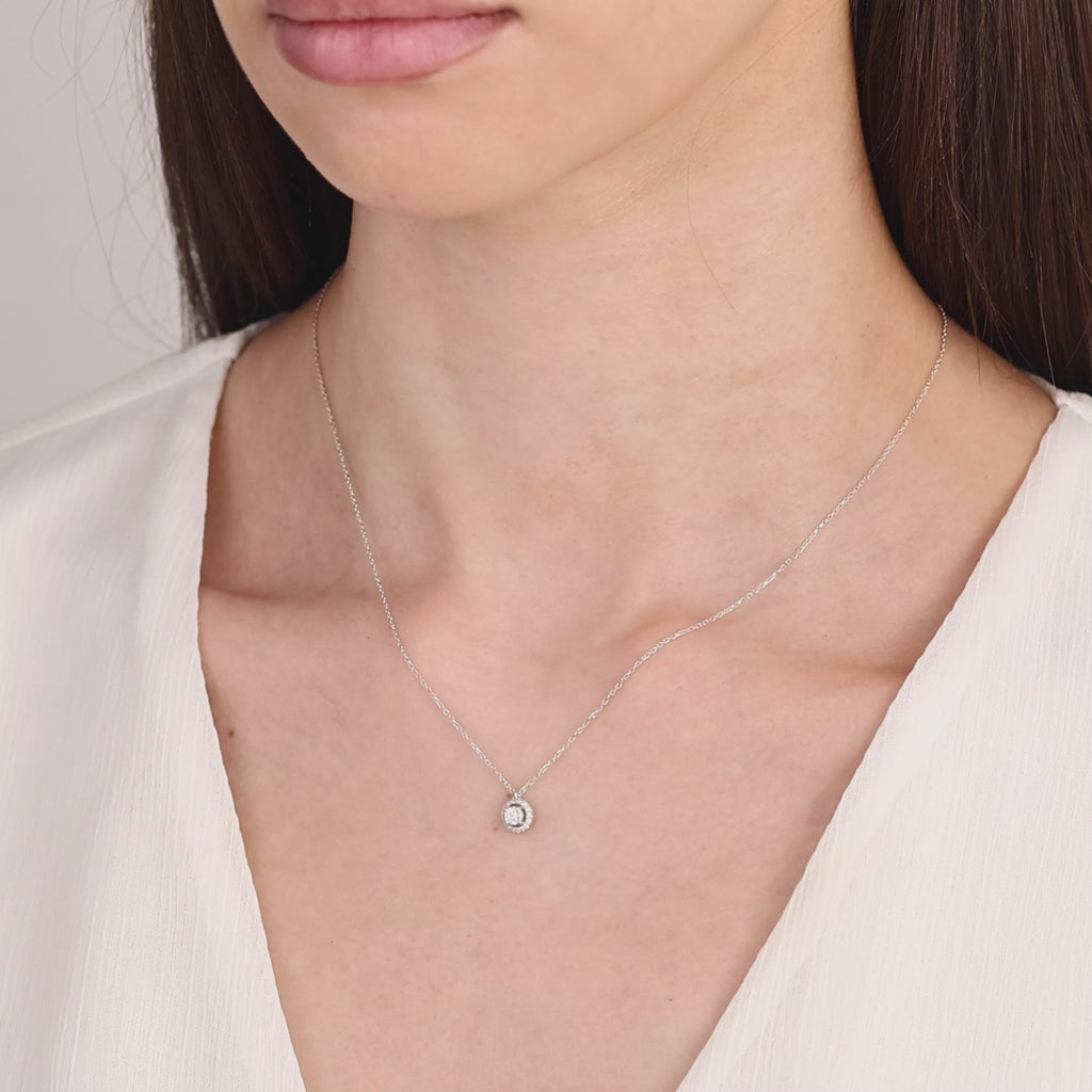 0.30 Ct. Natural Diamond Embrace Halo Design Necklace in 14K Gold
