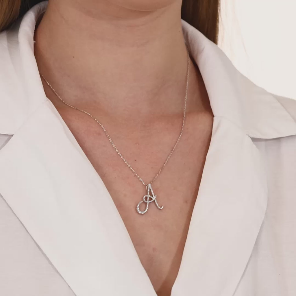 0.25 ct. Diamond A Initial Design Necklace 14k Fine Gold