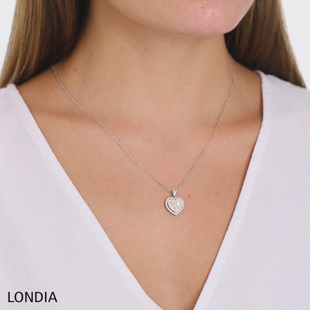1.00 Ct. Diamond Heart Design Fancy Yellow Necklace 18K Fine Gold