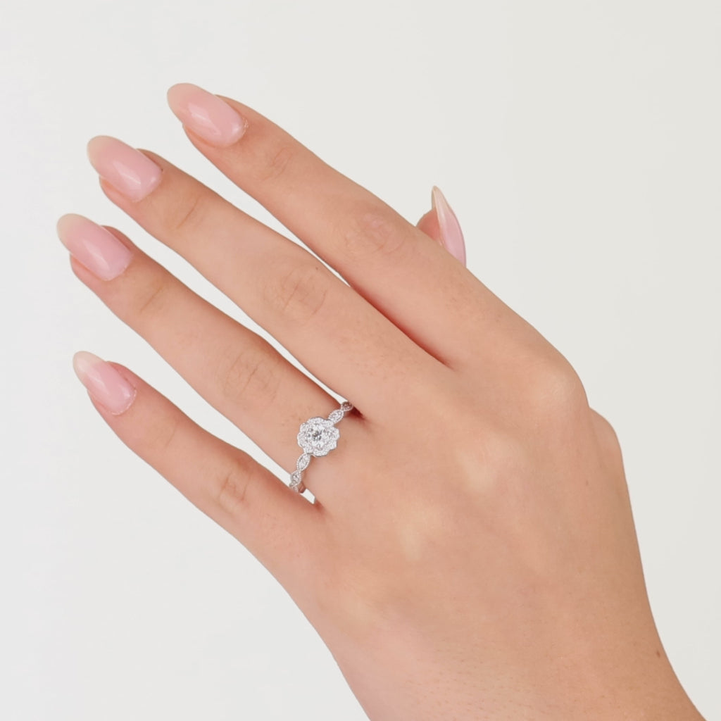 0.55 Ct. Natural Round Cut Diamond Vintage Design ''Isadora'' Ring in 18K Gold