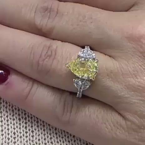 0.70 Ct. ''Fancy Yellow Quartz'' Design Ring With Natural Diamond