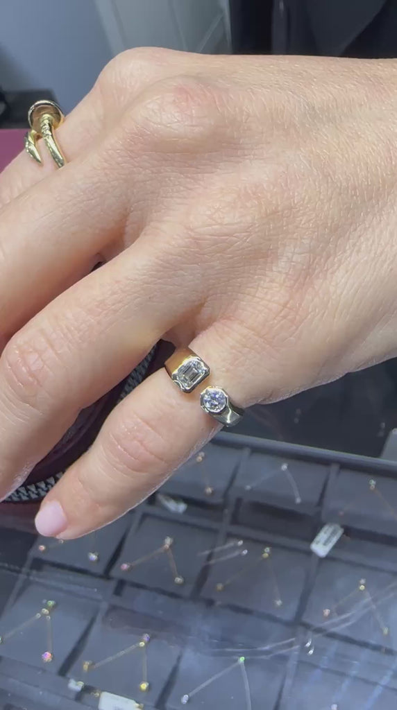 Women’s Toi et Moi Pinky Ring 0.30 ct Emerald & 0.20 ct Round Natural Diamonds 14K Gold